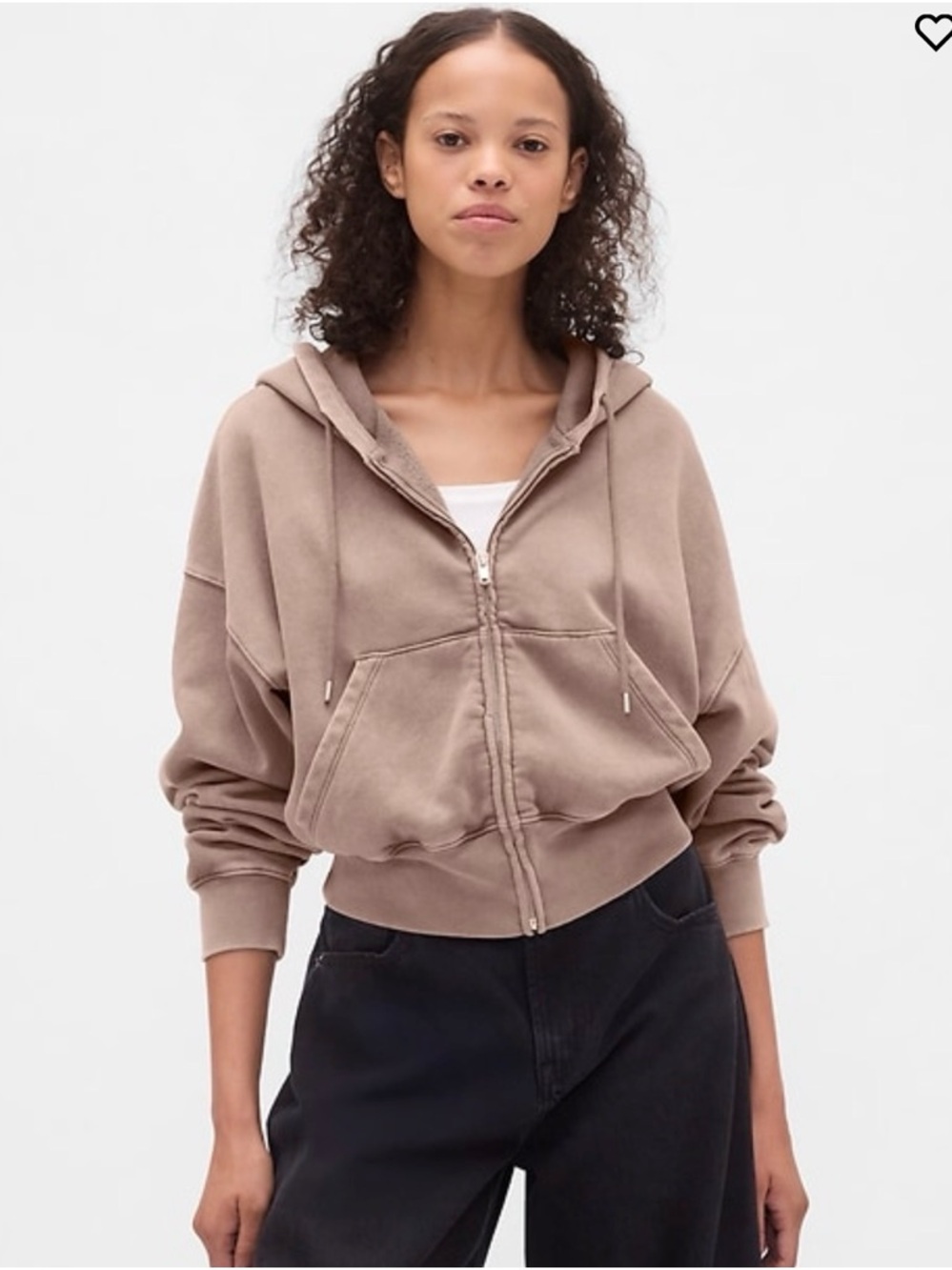 Cropped Zip-Up Hoodie in Taupe